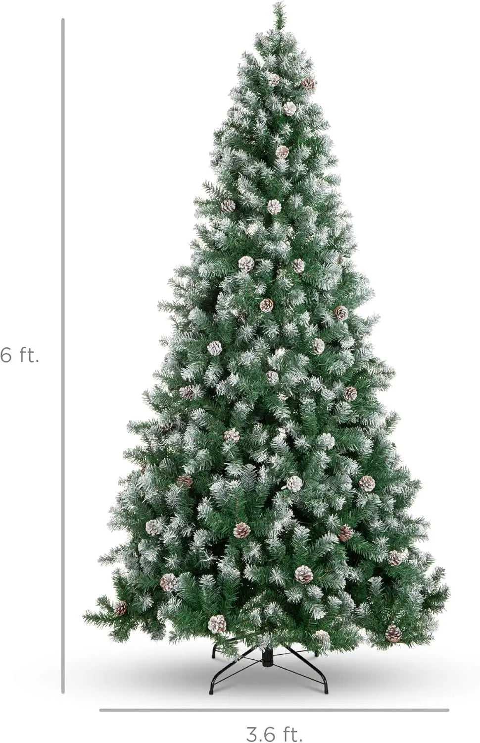 Pre-Lit Snow Flocked Artificial Christmas Tree with Pine Cones – 4.5ft to 7.5ft Full Xmas Tree with LED Lights and Metal Stand
