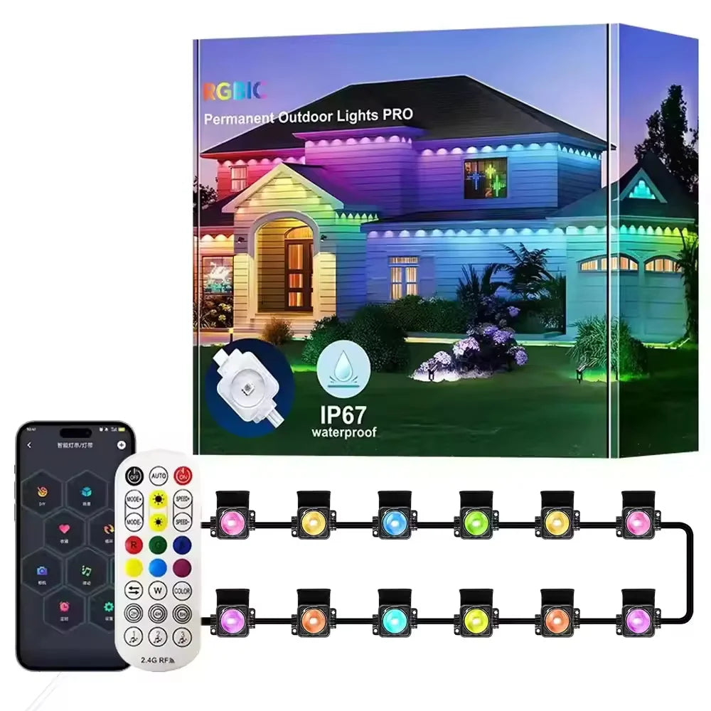 Smart RGB Permanent Outdoor Eave Lights – App & Remote Control, IP67 Waterproof LED Lights