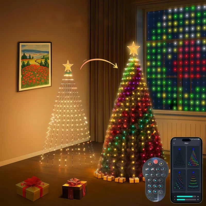 Smart App-Controlled Christmas Tree Lights – RGB Waterfall LED Light Tree, 5.9 ft & 6.9 ft