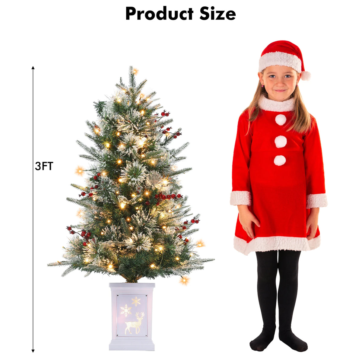 3 Ft Pre-Lit Snow Flocked Christmas Tree – Mini Tabletop Tree with 78 LED Lights