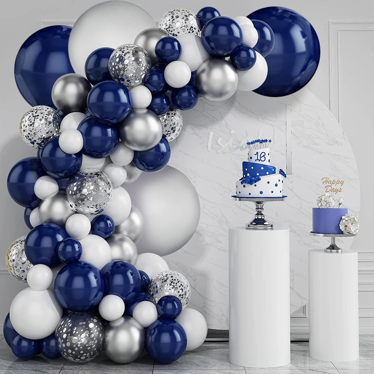 129-Piece Navy Blue & Silver Balloon Garland Arch Kit – New Year's Eve Party Decorations