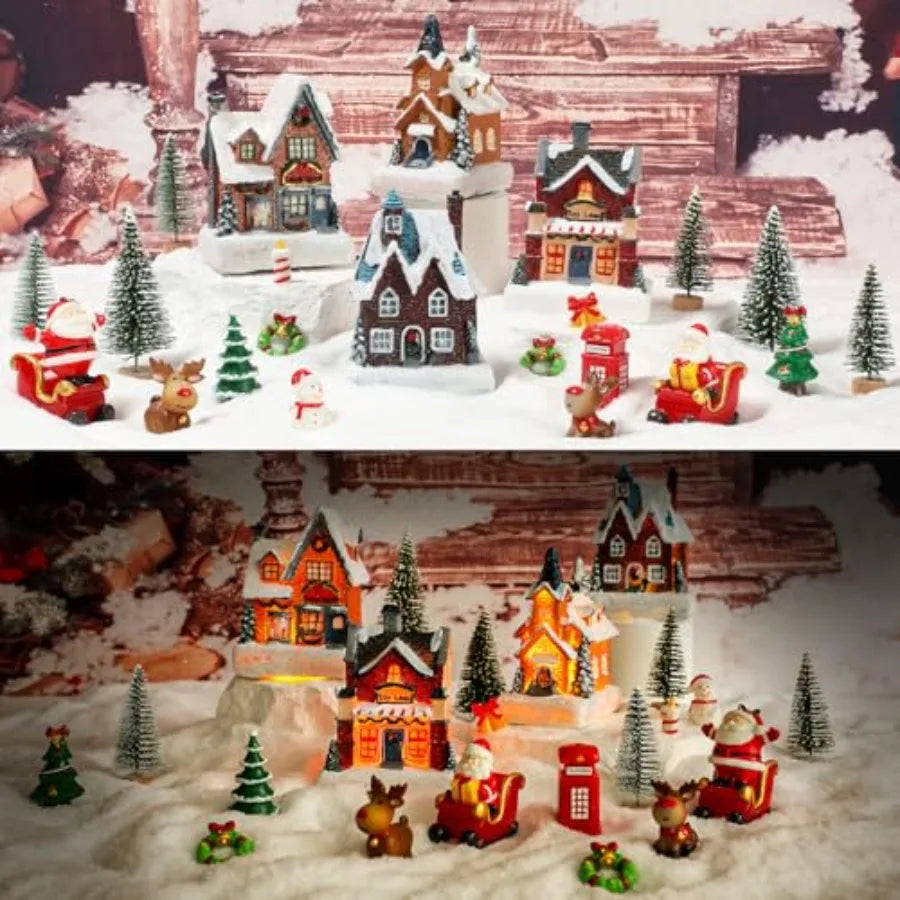 24-Piece Christmas Village Set – LED Lighted Houses & Holiday Figurines