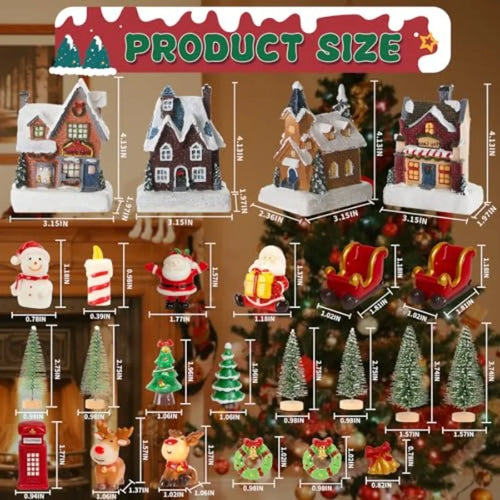 24-Piece Christmas Village Set – LED Lighted Houses & Holiday Figurines