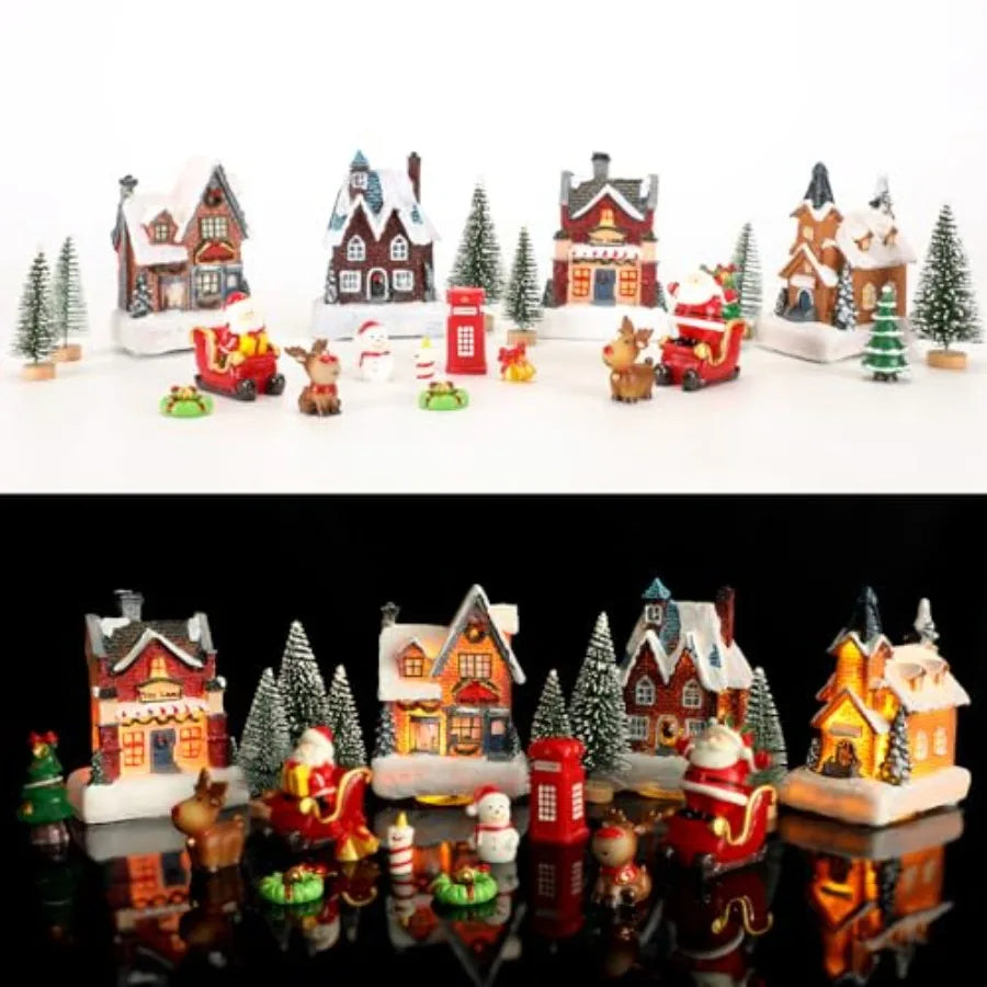 24-Piece Christmas Village Set – LED Lighted Houses & Holiday Figurines