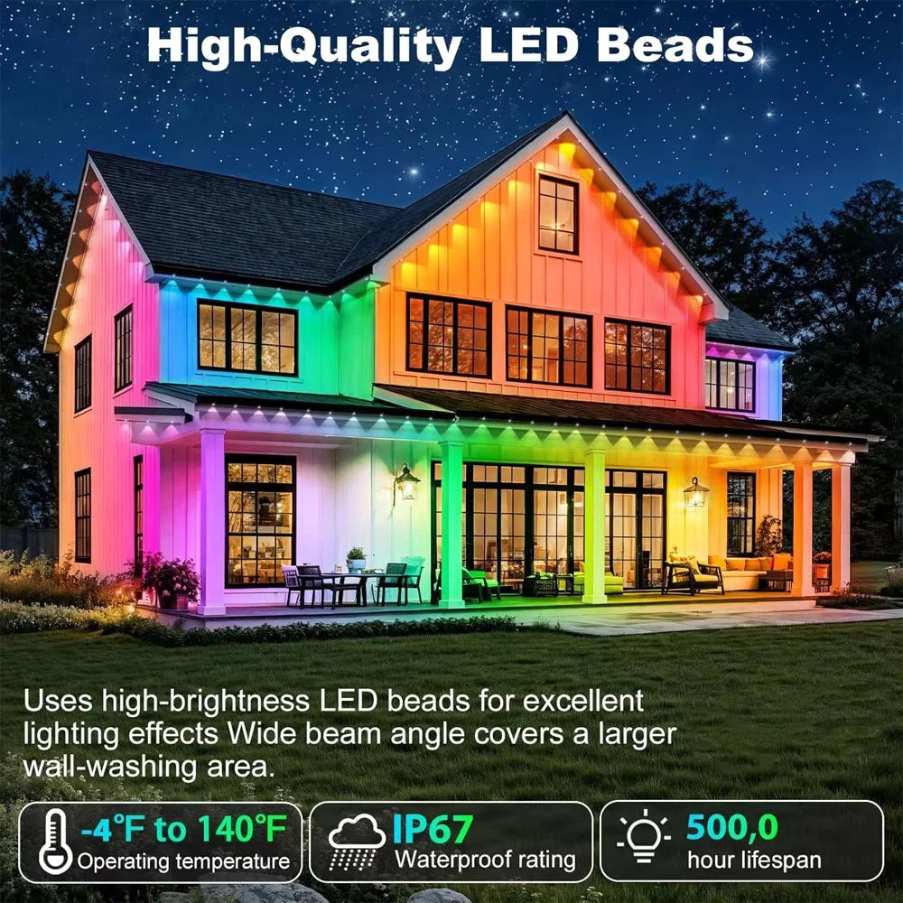 Smart RGB Permanent Outdoor Eave Lights – App & Remote Control, IP67 Waterproof LED Lights