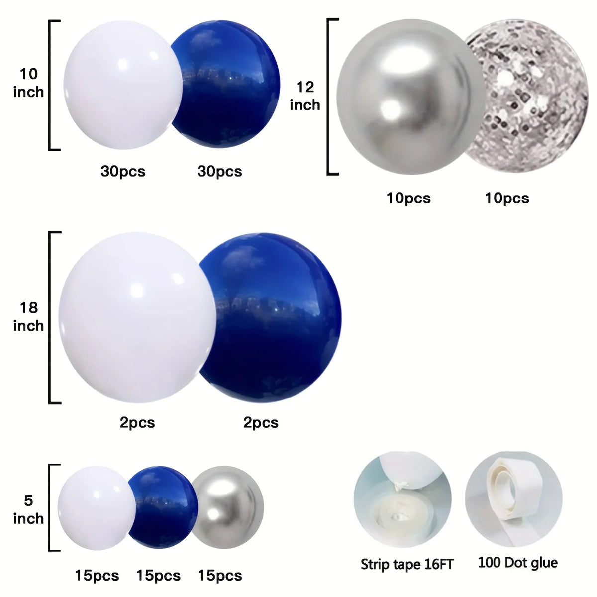 129-Piece Navy Blue & Silver Balloon Garland Arch Kit – New Year's Eve Party Decorations