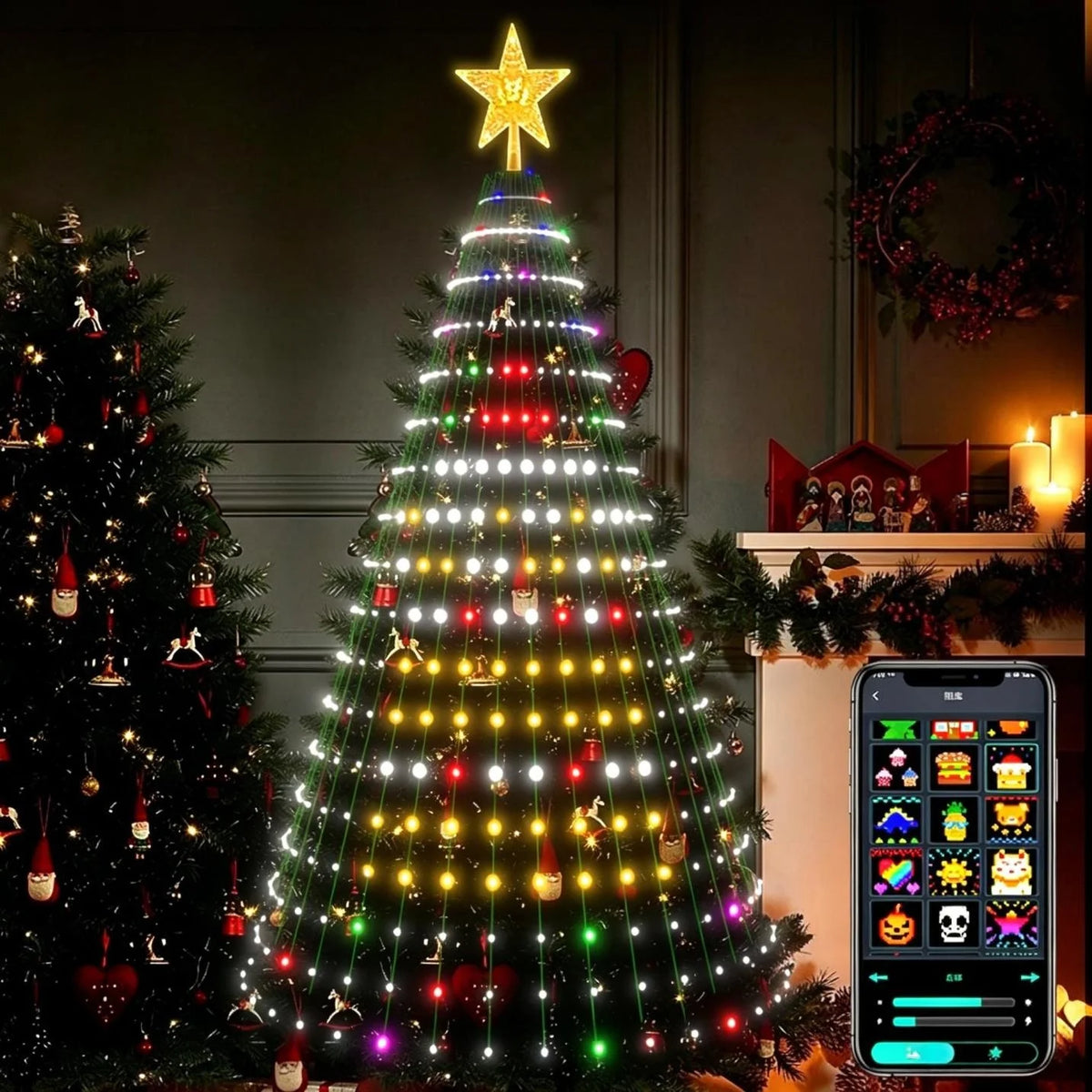 Smart App-Controlled Christmas Tree Lights – RGB Waterfall LED Light T ...
