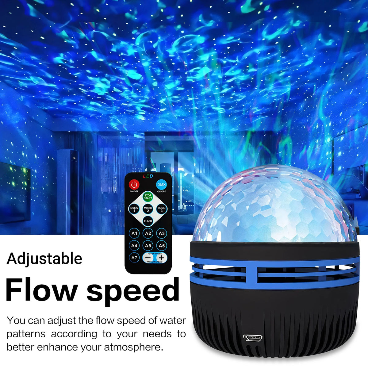 Music Sync Ocean Wave Projector – Sound-Activated RGB Water Ripple Light with Remote