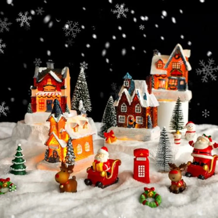 24-Piece Christmas Village Set – LED Lighted Houses & Holiday Figurines