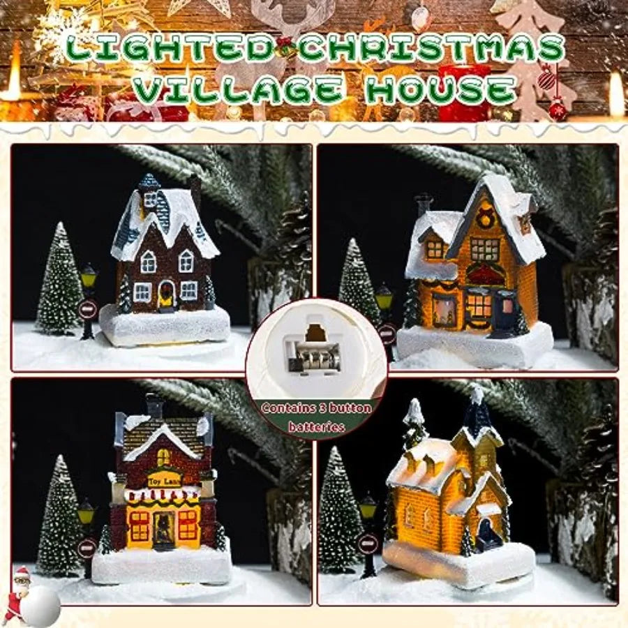 24-Piece Christmas Village Set – LED Lighted Houses & Holiday Figurines