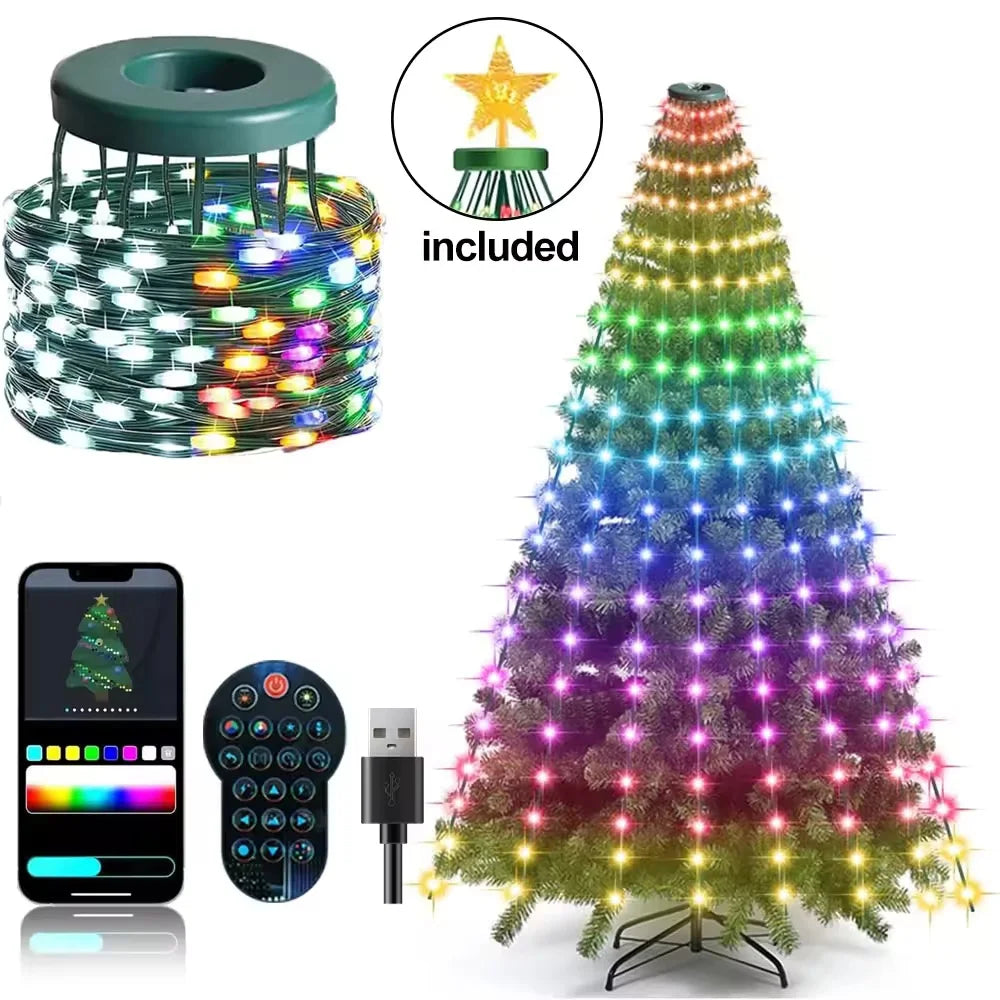 Smart App-Controlled Christmas Tree Lights – RGB Waterfall LED Light Tree, 5.9 ft & 6.9 ft