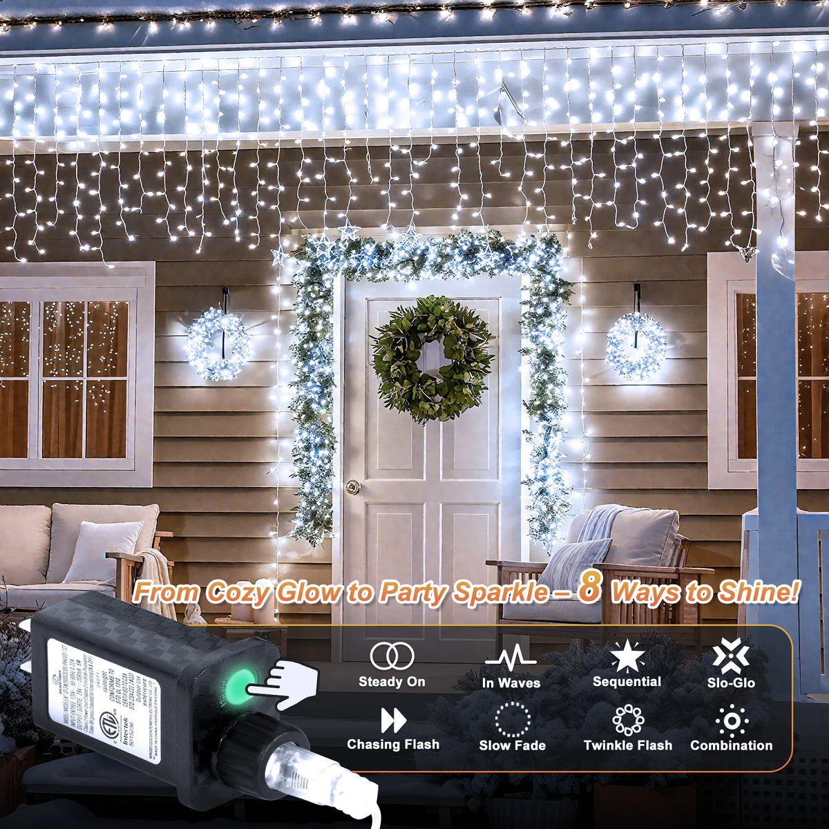 39.4 ft Christmas String Lights – 480 LEDs with 8 Modes, Timer & Memory